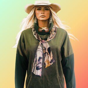 DAME PARIS Muted Green Plush Velour Cowl Collar Pullover Sweatshirt Sz XL